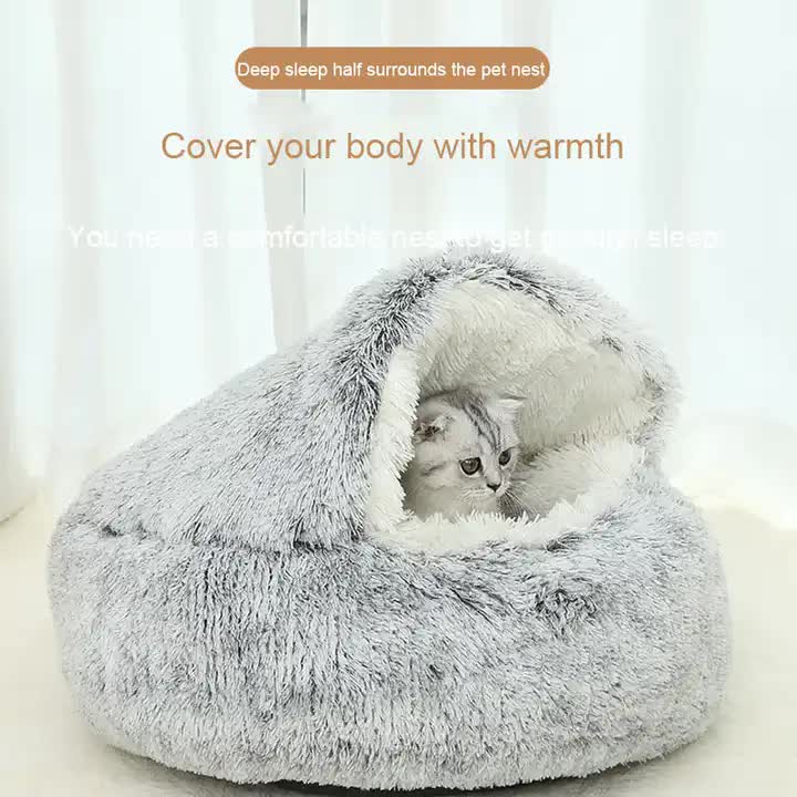 Cozy Green Plush Hooded Pet Bed - Ultra Soft Long Fur Cave Bed for Small Pets 50cm โ image 2