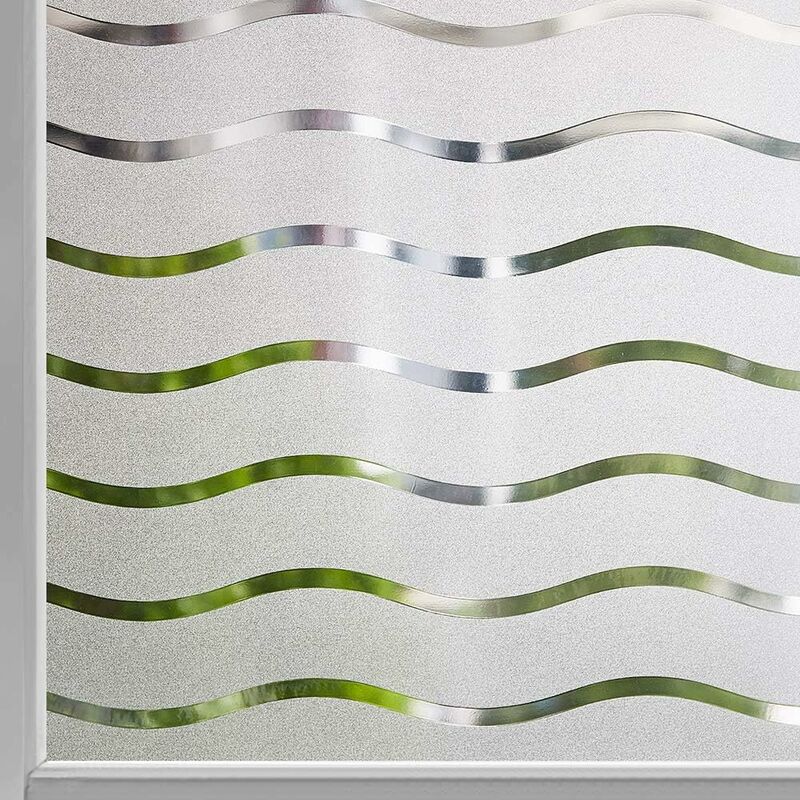 Privacy Window Film Frosted Self-Adhesive Window Sticker No Glue Static Cling Glass Film Opaque Uv Protection Wave
