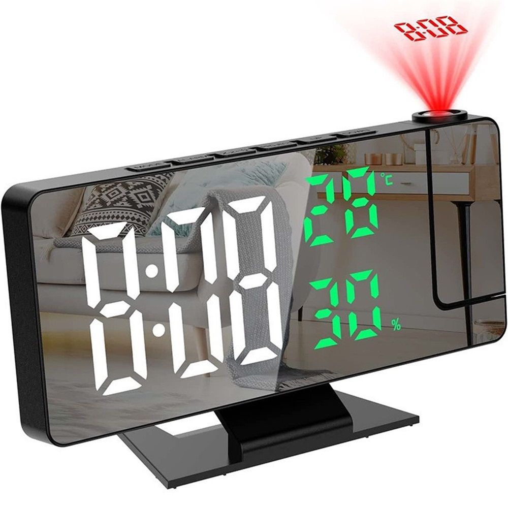 Digital Projection Alarm Clock with Temperature and Humidity Display, white LED Display,The Projection That can be Turned