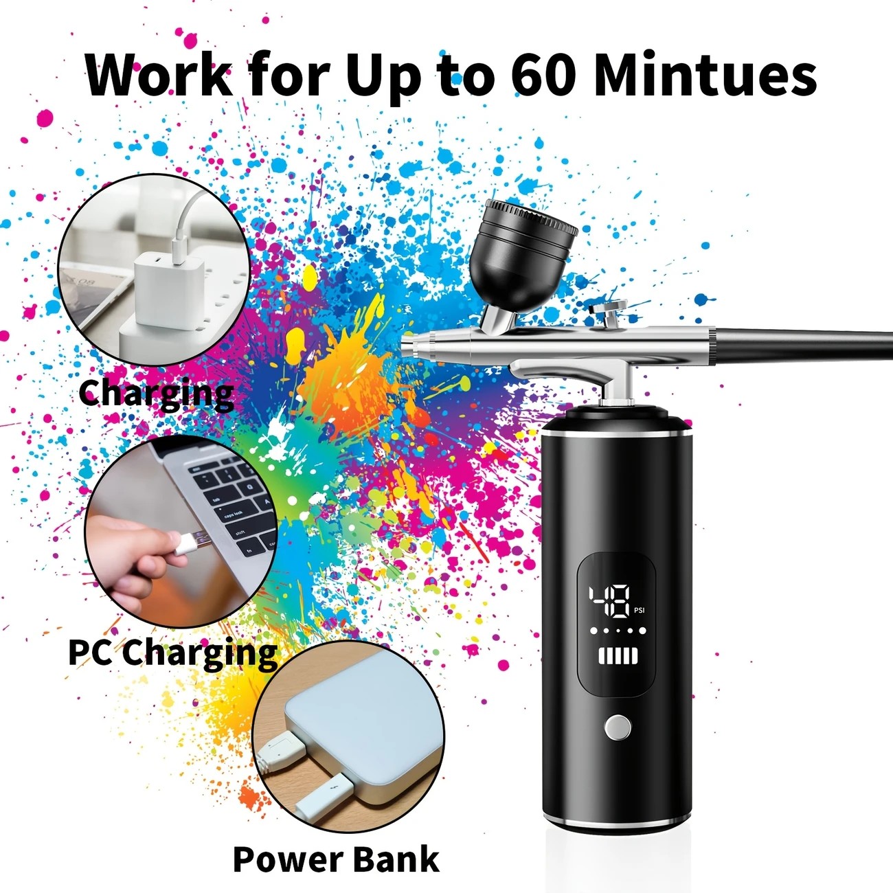 Pink Portable Wireless Airbrush Kit, ideal for nail art, painting, cake decoration, and makeup. Rechargeable design, perfect for both amateurs and โ image 2