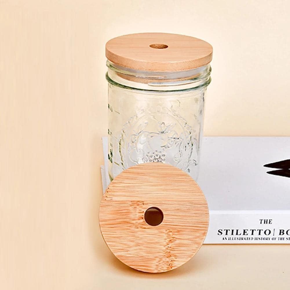 4 Pack 86mm Wide Mouth Bamboo Mason Jar Lids with Straw Hole Reusable Bamboo Caps Leak-Proof Glass Canning Drinking Storage Jars Lid โ image 4