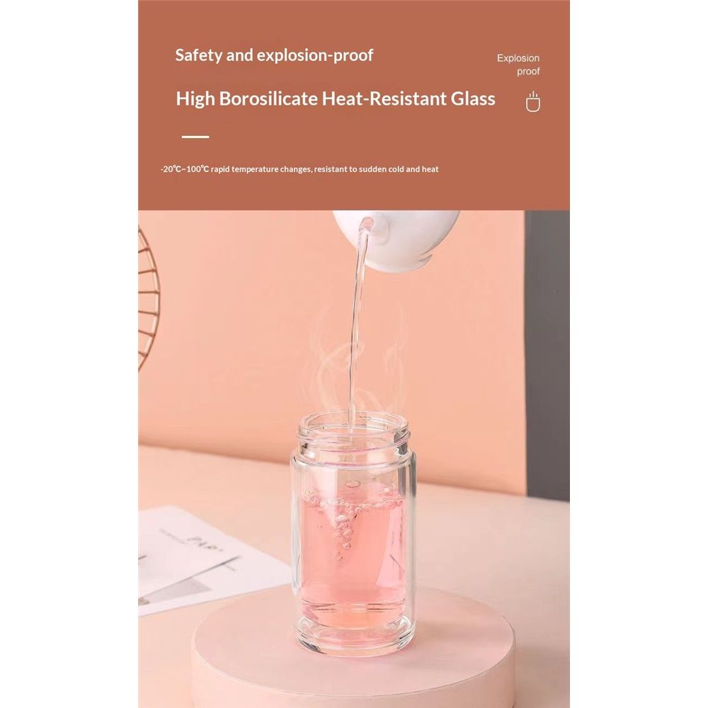 Tea InfuserBottle, 500ml Double Layer Leakage Proof Glass Water Bottle Travel Water Separation Tea Bottle Mug Cup for Office Travel Home(rose gold) — image 4