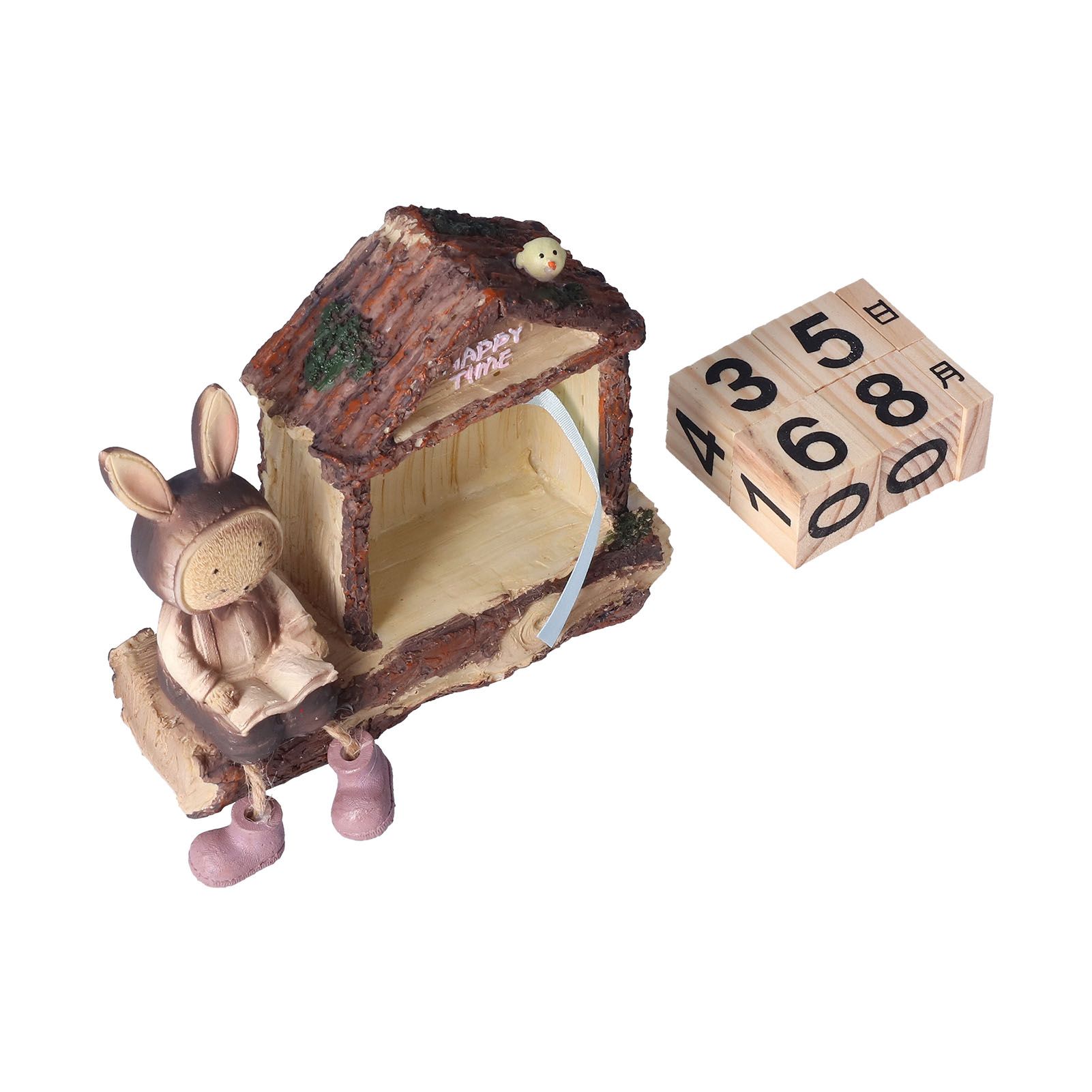 Rabbit House Calendar Cute Cartoon Wooden Block Home Decoration Calendar for Desk Office — image 3