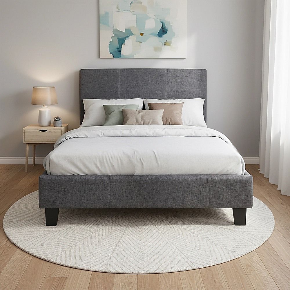 King Single Linen Fabric Bed Frame Grey — image 5