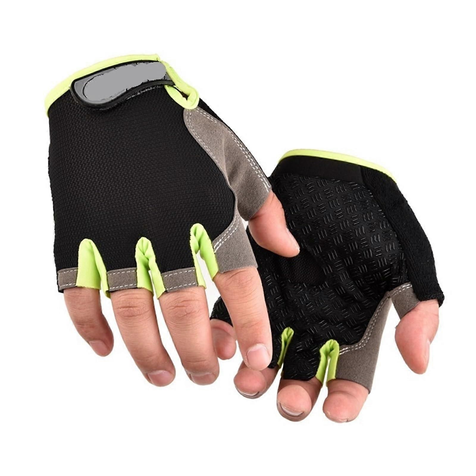 Gym Gloves Half Finger Breathable Anti-Slip Fitness Workout Training Gloves with Palm Padding for Weightlifting Cycling - Green L