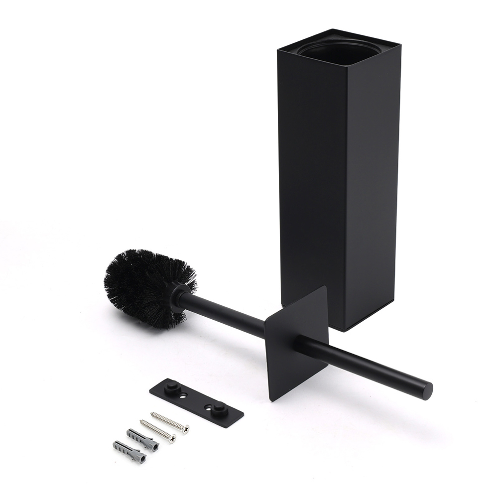 Matt Black Square Stainless Steel Bathroom Accessory Toilet Brush Holder Cup Set — image 4