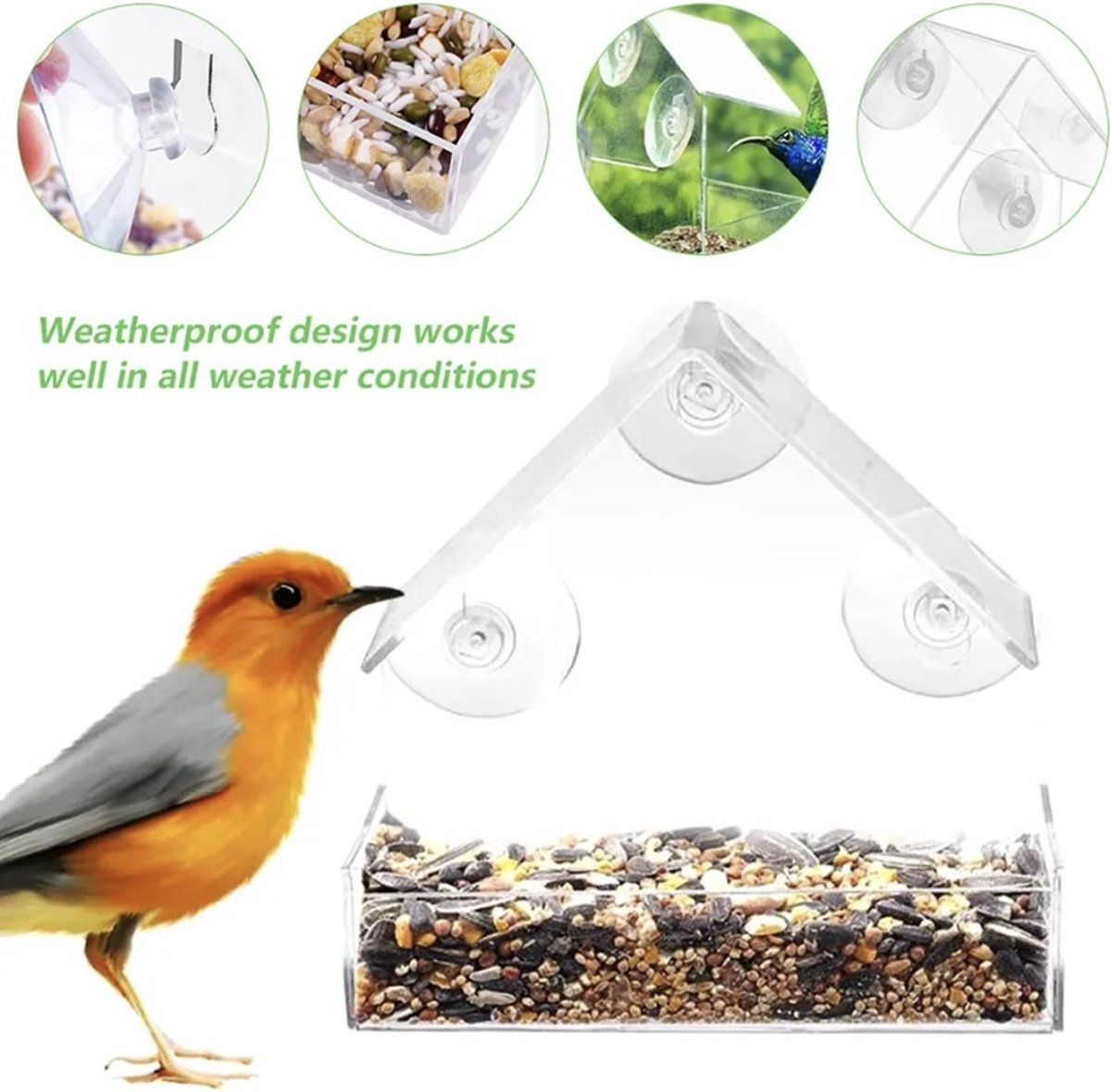 Transparent House-Shaped Window Bird Feeder with Suction Cups, Outdoor Feeding Station for Attracting Small Wild Birds at Home — image 4