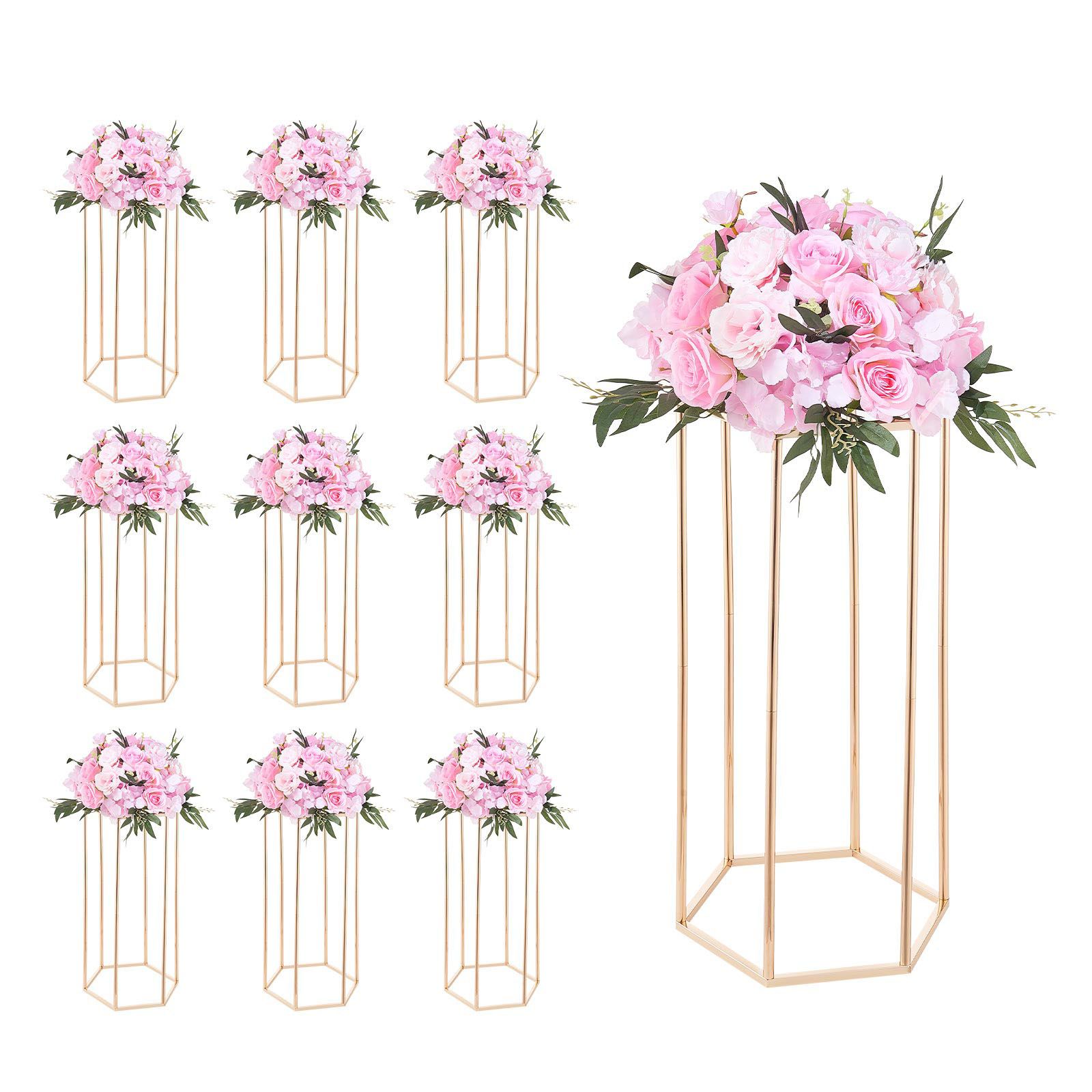 Wedding Flower Stand, 10PCS 60cm Column Flower Stand, Floral Stands with Acrylic Laminate, Hexagonal Cubic Floral Display Rack for Wedding, Party, Birthday