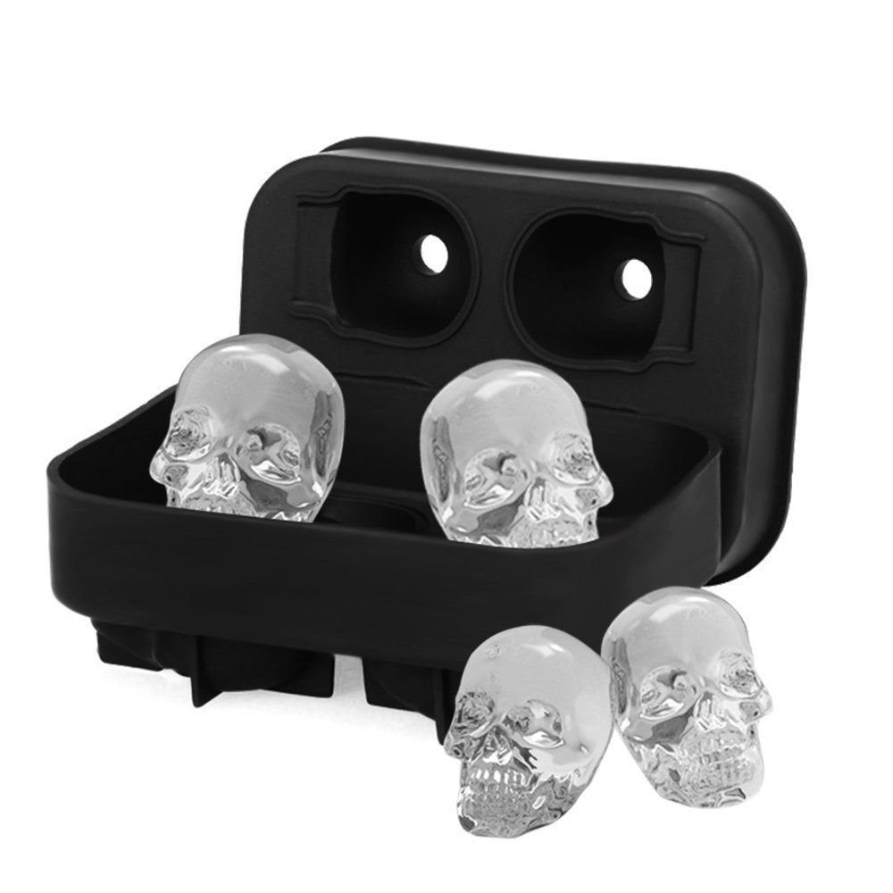 Skull Silicone Jello Ice Mold Flexible Cube Maker Tray for Halloween and Christmas Party. Best for Whiskey and Cocktails Black — image 4