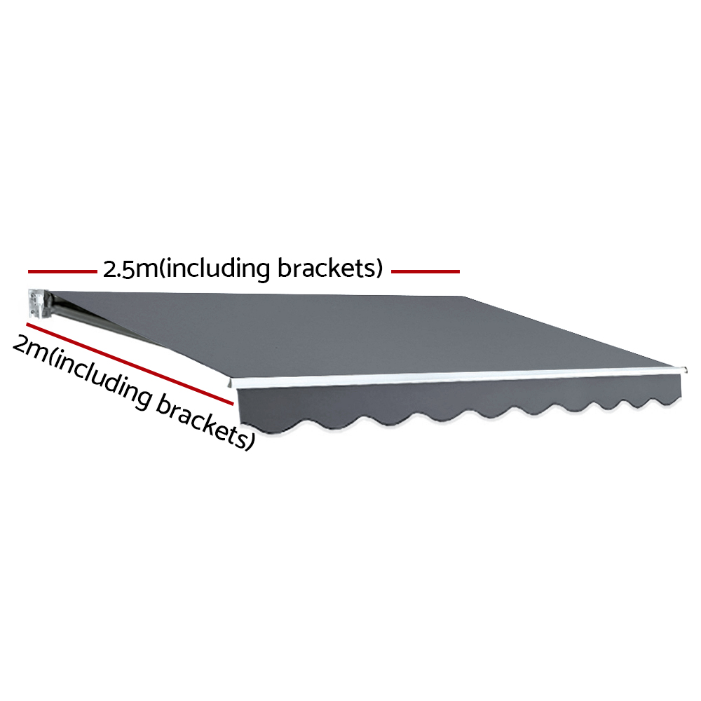 Instahut Retractable Folding Arm Awning Manual Sunshade 2.5Mx2M Grey — image 2