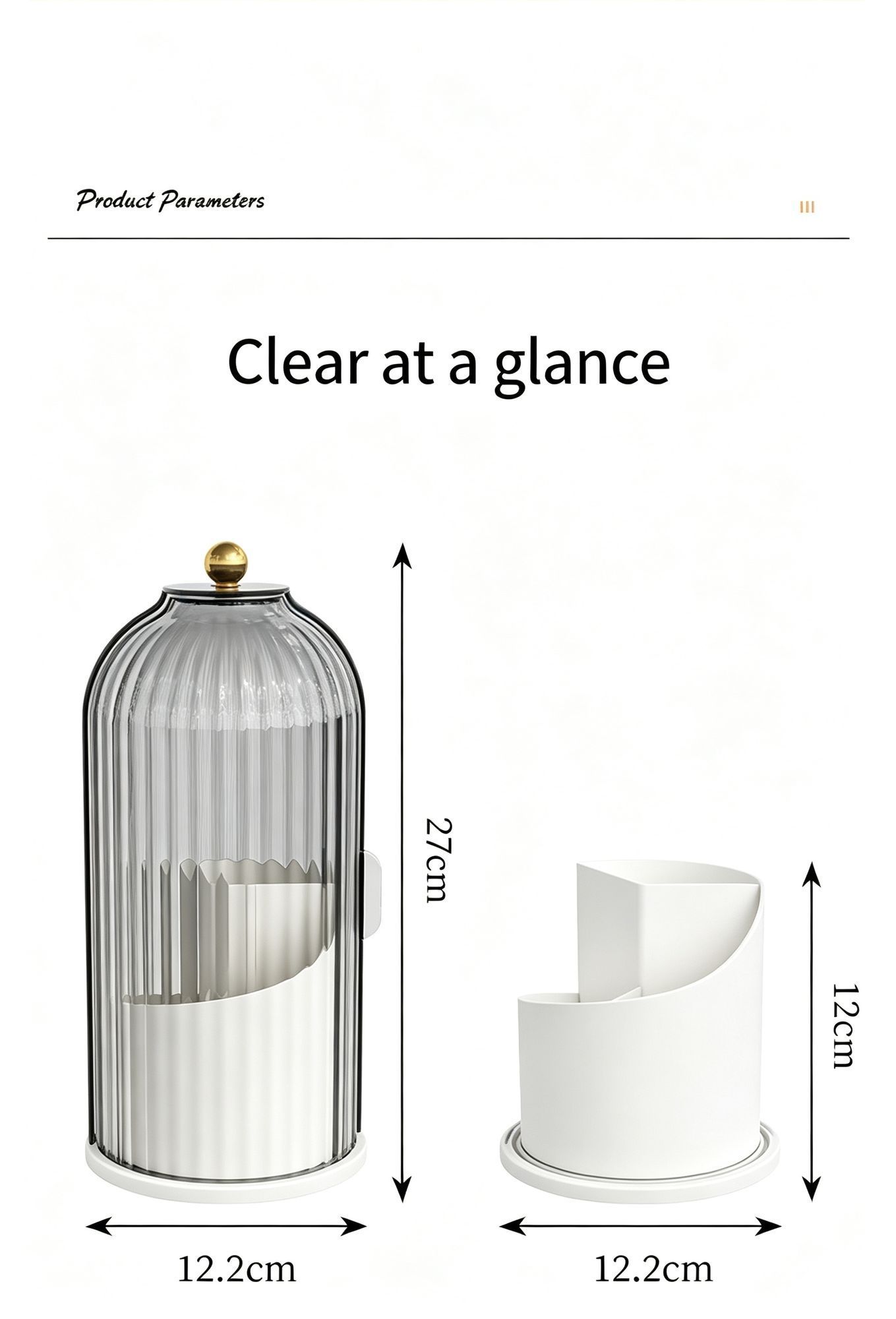Rotatable Birdcage Vanity & Desktop Organiser, Dustproof Compartment Storage for Cosmetics, Stationery, Toothpaste, Knives, Forks & Spoons, Transparent Grey, 2 — image 6