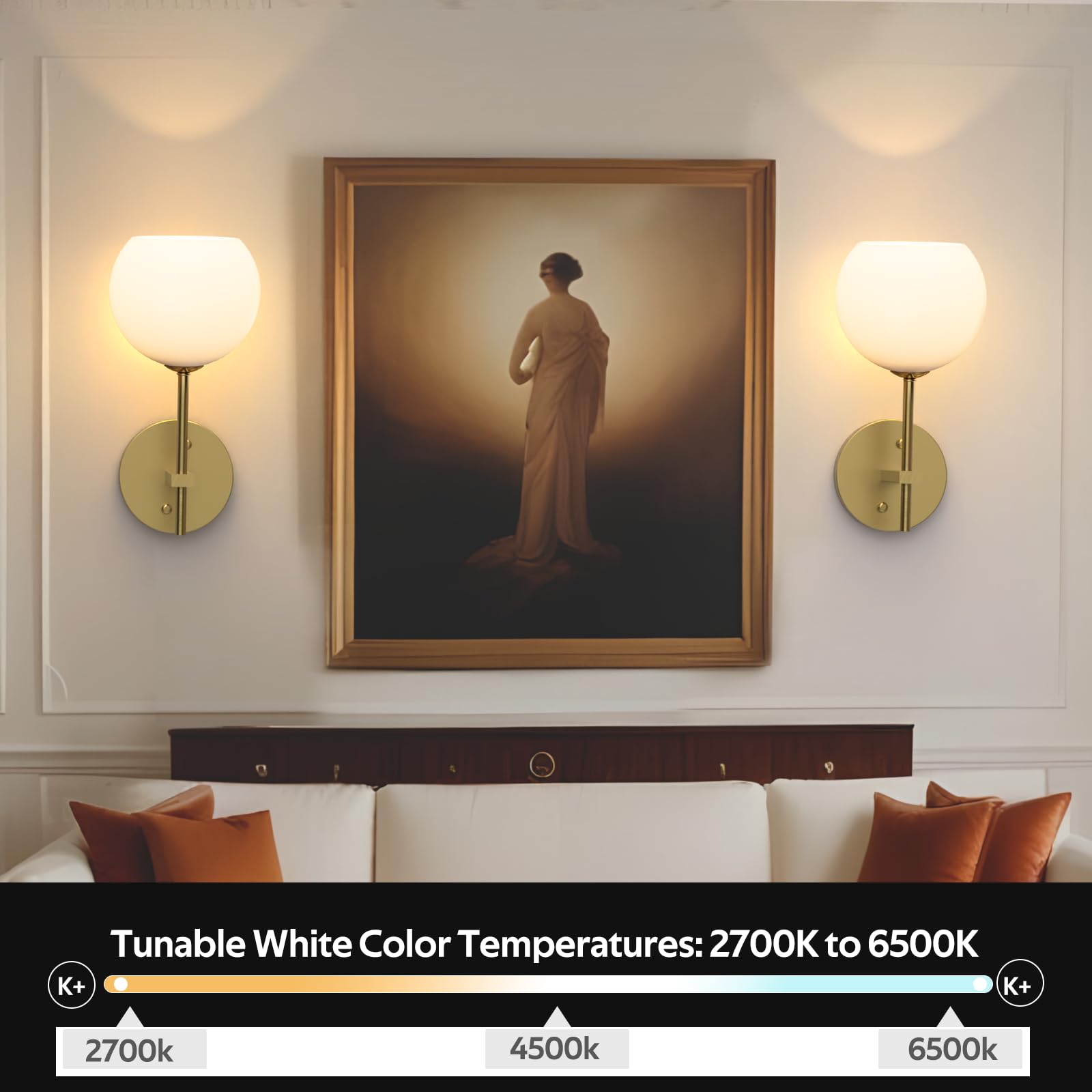 Rechargeable Wall Light Indoor,Battery Operated Wall Lamp with Remote,Indoor Wall Light with 3 Color Modes and RGB,Frosted Glass Wall Mounted Lamp for Living โ image 3