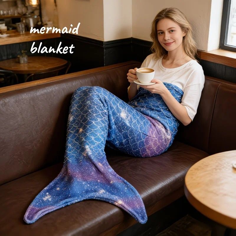 Mermaid Tail Blanket, Star Gradient Flannel Fleece, Soft and Warm, Essential for Lounging and Photo Taking at Home.(powderblue) โ image 4