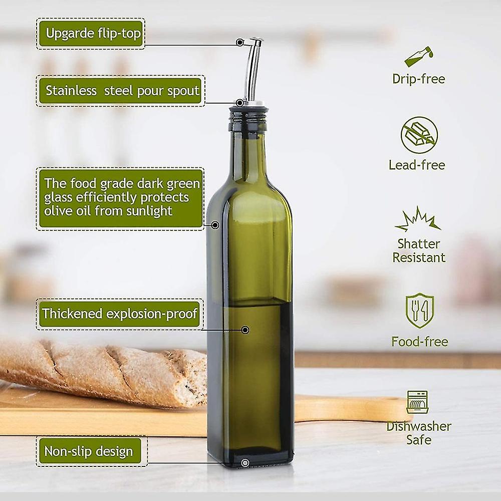 Glass Olive Oil - 500 ml Green Oil and Vinegar With Pour Spout and Funnel - Olive Oil Carafe โ image 4