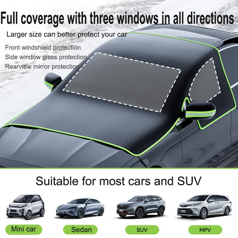 Black-Green Magnetic Car Windshield Protector with 6 Magnets & 4 Secure Straps and Reflective Safety Strips - Durable Frost & Ice Cover for All-Weather — image 2