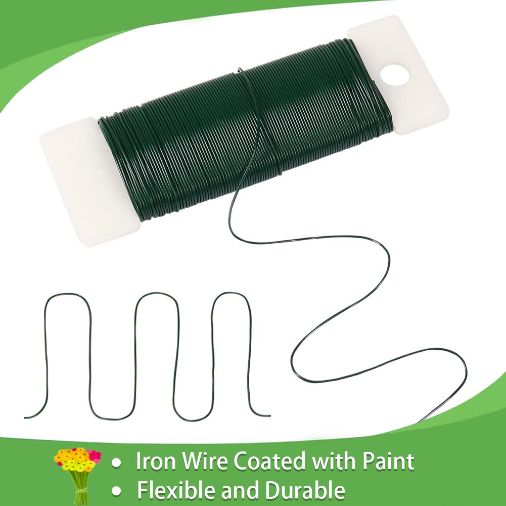 Green Floral Wire, 3 Pack Christmas Wreath Wire, 295 Feet 22 Gauge Florist Ties for Flower Arrangements, Christmas Ornaments, Wreath Making, Gardening, Crafts — image 2