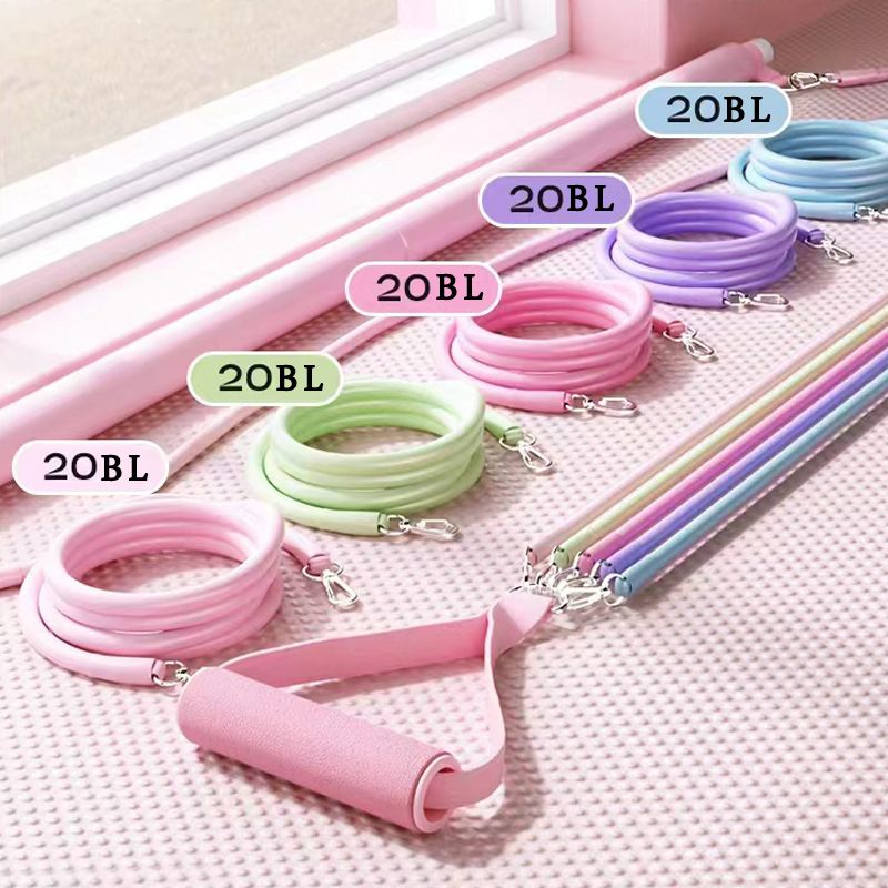 Women's Multifunctional 100 lbs Resistance Band Set with Storage Bag, Foam Handles and Ankle Straps for Home Fitness & Pilates Workout (Pink Macaron Carabiners — image 2