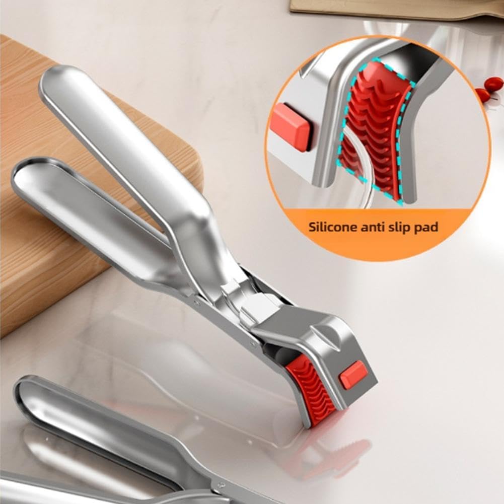 Stainless Steel Heat Resistant Anti-Scald Kitchen Tongs - Oven Stew Pot Scale Tongs - Multifunctional Silver 1pc — image 6