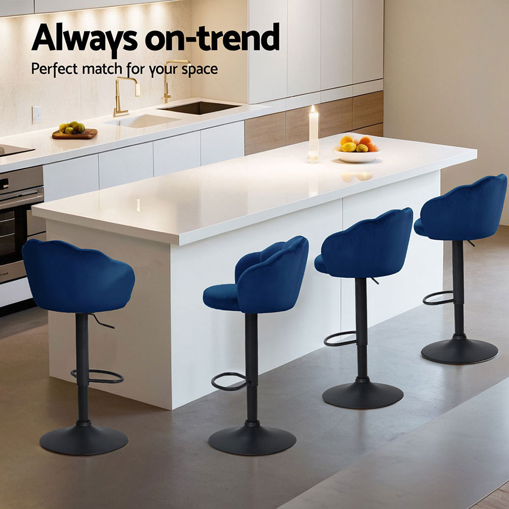 Artiss 4x Bar Stools Gas Lift Velvet Blue — image 4