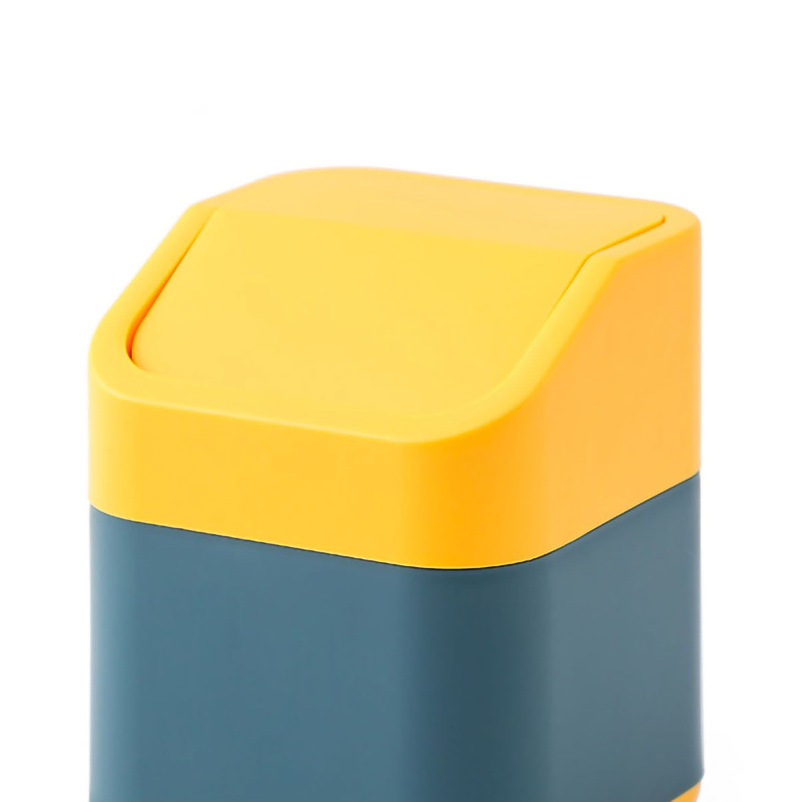 Desktop Trash Can Cute Drop Resistant Portable Tiny Desktop Garbage Bin with Detachable Lid for Car and Home Flip [Yellow Navy] — image 5
