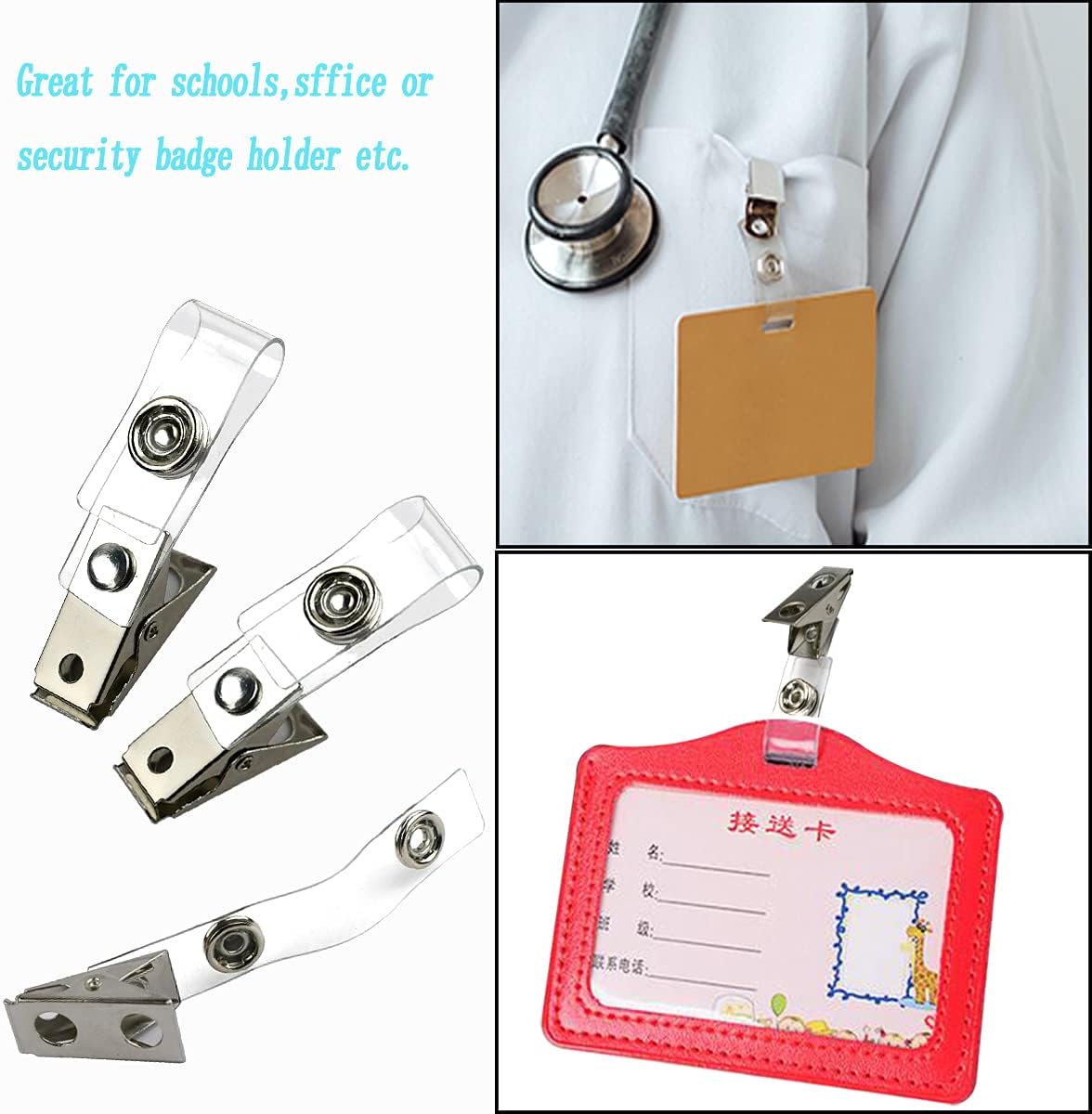 25Pcs Metal Badge Clips with Clear PVC Straps for ID Cards, Name Tags, Badge Holders, Work Badges — image 3