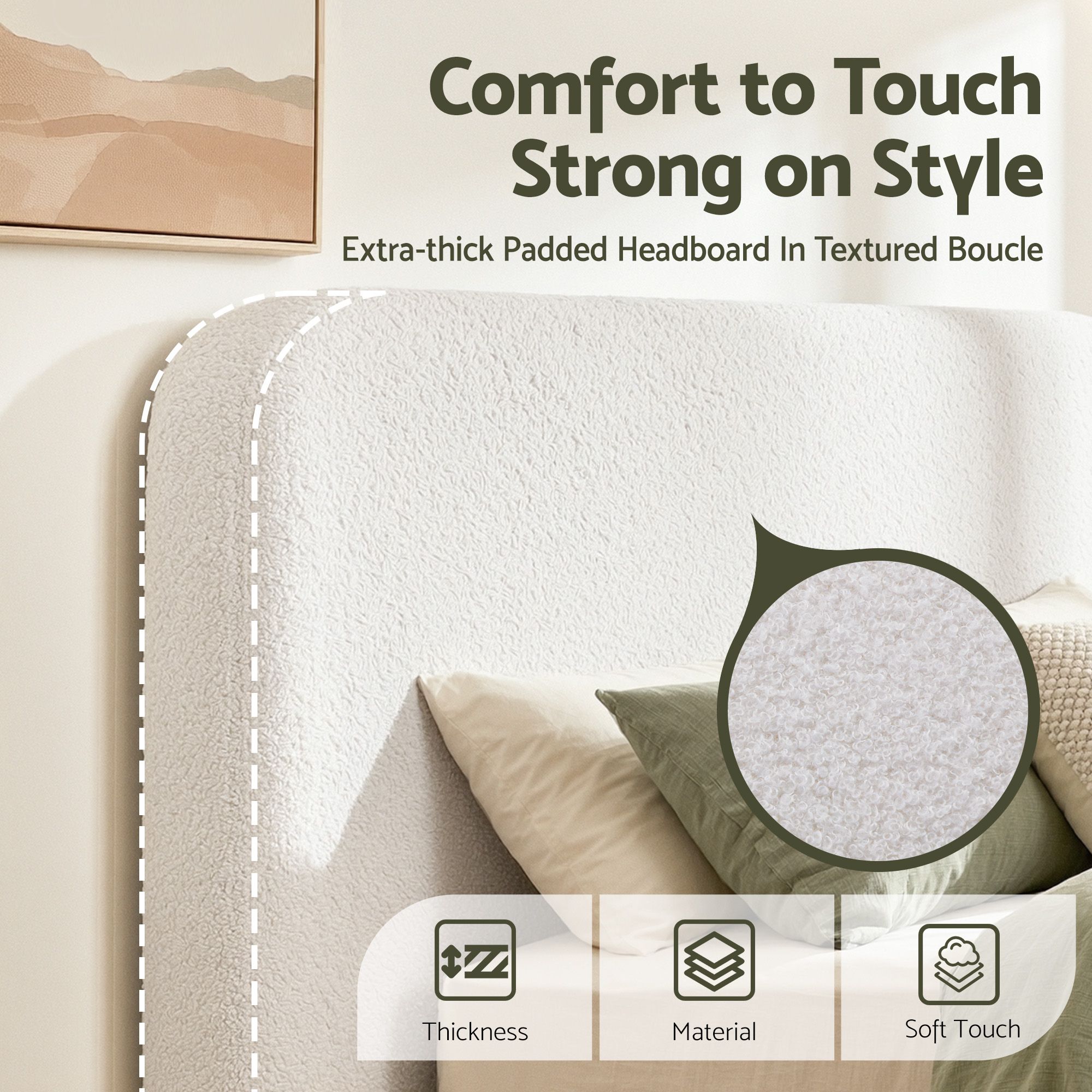 Artiss Double Headboard for Bed Frame Boucle Fabric No-Assembly Vacuum Compressed Soft Backrest with Removable Washable Cover 155cm Wide — image 5
