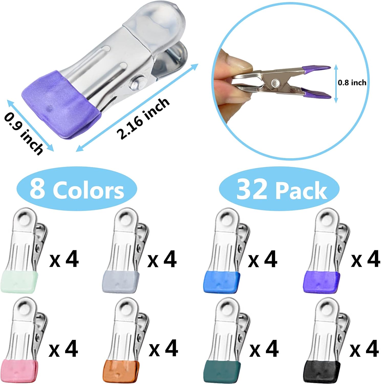 Clothes Pins for Hanging Clothes, 32 Pack Stainless Steel Colored Clothespins for Laundry, Heavy Duty Clothing Pins for Clothes Line, Multipurpose Metal Clips — image 2