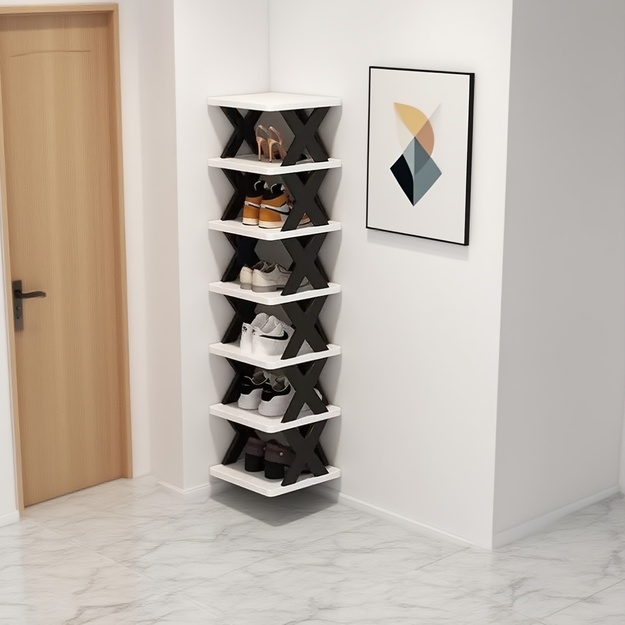 6-Tier Foldable White/BLACK Shoe Rack, space-saving vertical design for entry halls, living rooms, bedrooms, closets, balconies—an essential organizing storage — image 2