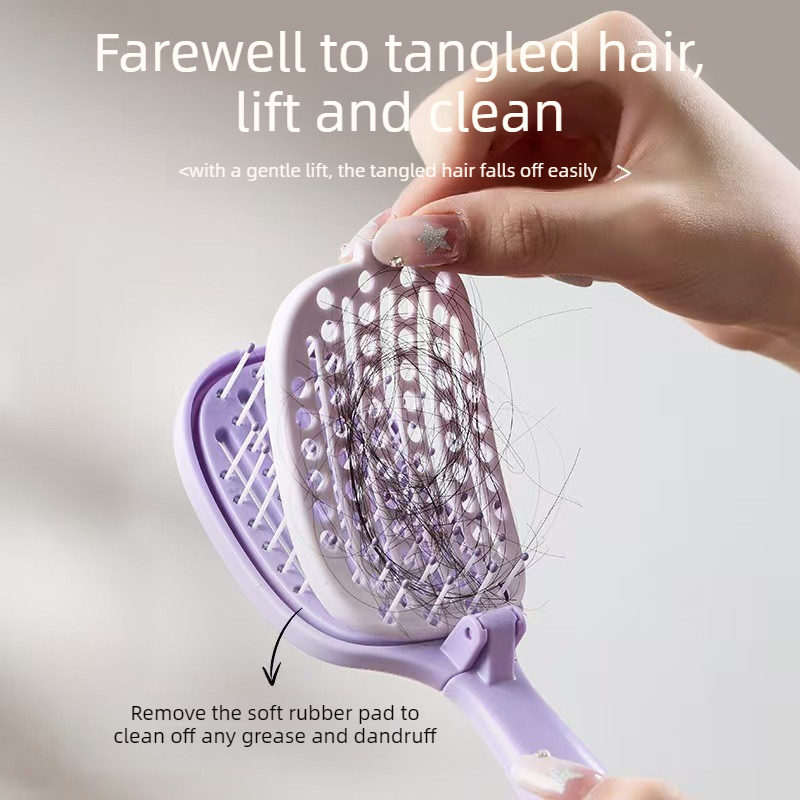 Self-Cleaning Foldable Vent Hair Brush, Portable Detachable Volumizing Scalp Massage Comb—Pink — image 2
