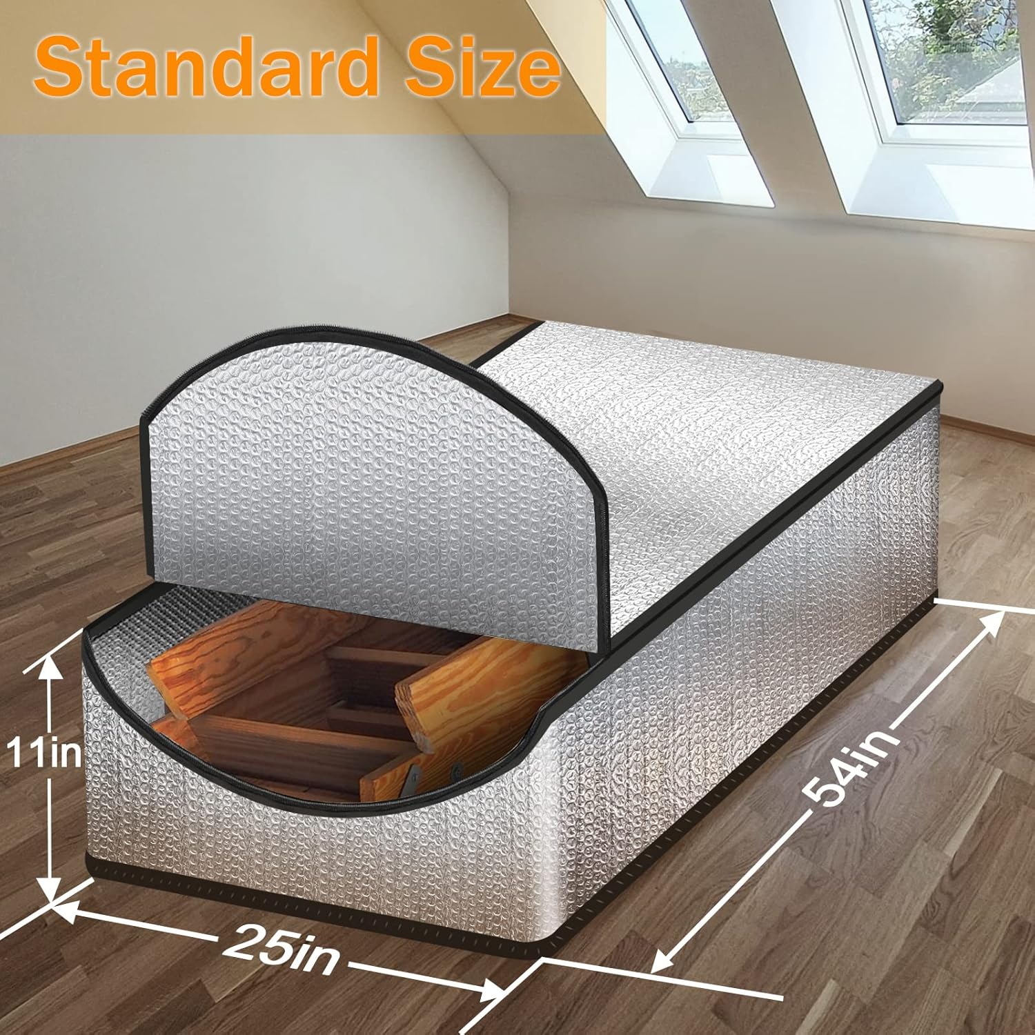 Attic Stairs Insulation Cover Tent Premium Energy Saving, 25”x54”x11” for Pull Down Stairs, Double Bubble Reflective Radiant Barrier Reflects 95% of Radiant — image 2