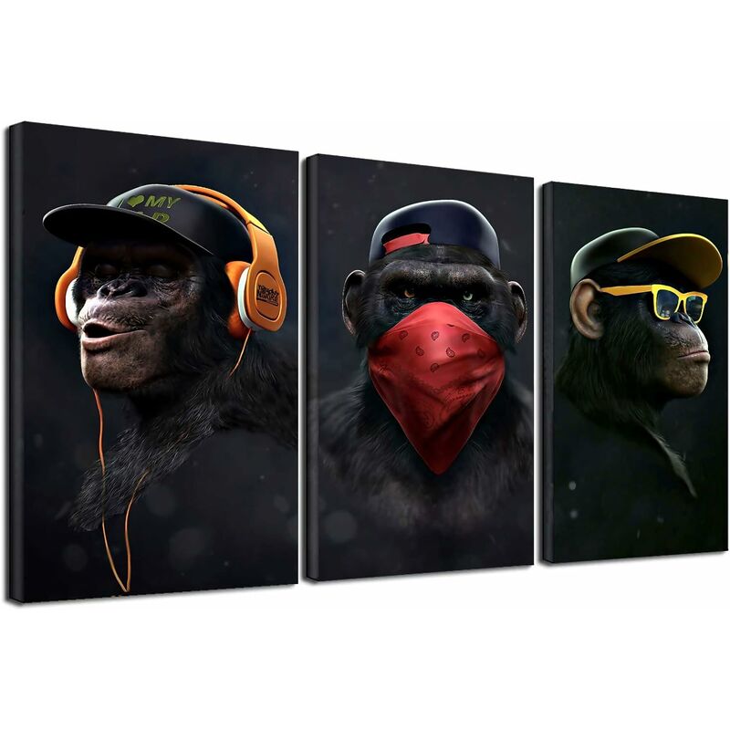 Wise Monkeys Wall Art on Canvas - Modern Home Decor - 30 × 50 cm, 3 Pieces