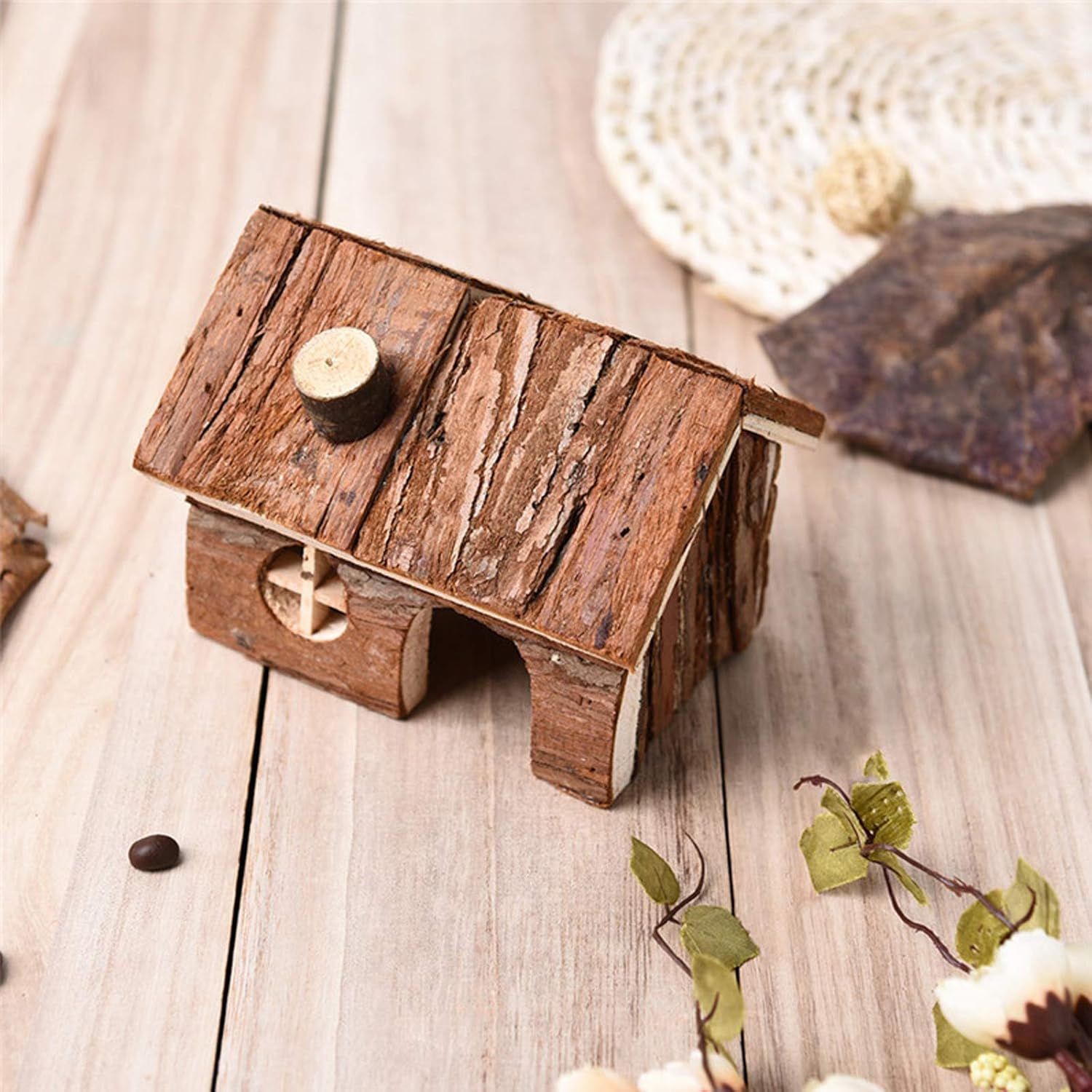 Hamster Wooden Hideout House Natural Pet Rats Climbing Play Hut Hideaway Room for Dwarf Hamster, Mouse, Rat,Gerbil and Other Pet Small Animals(15*11*12cm) — image 3