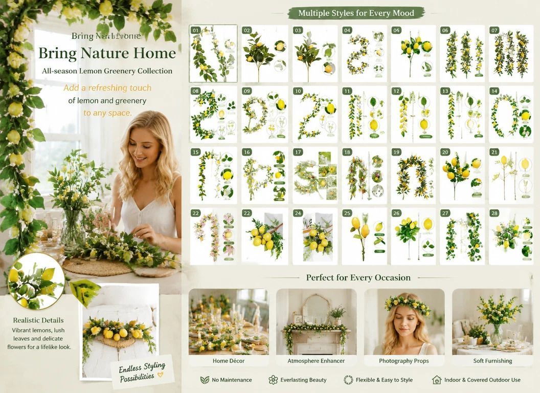 Style A Artificial Lemon Vine Foam Fruit Home Garden Kit 2 Pack — image 2