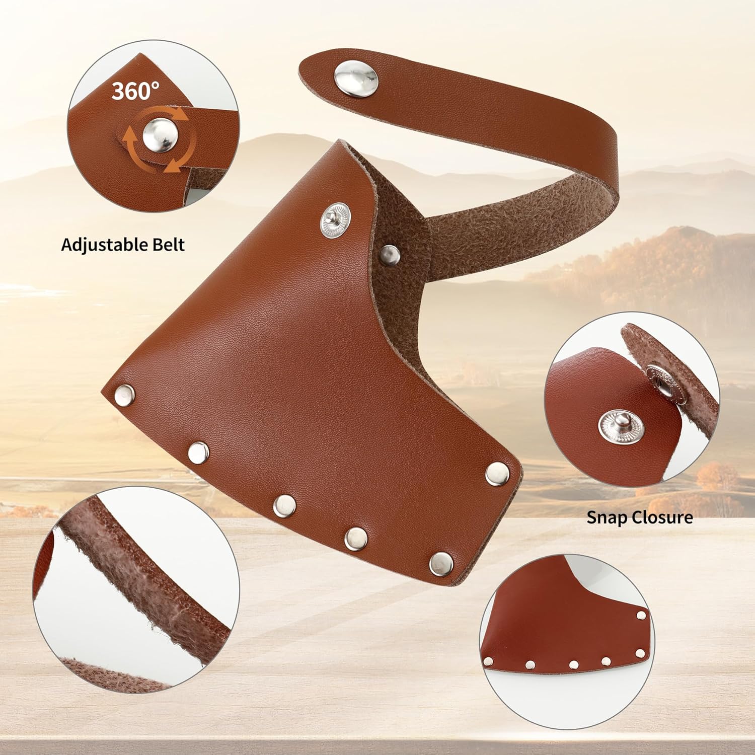 Leather Axe Sheath, Adjustable Hatchet Head Sheath, Durable Hatchet Blade Protector Case Cover Great Camping Accessories for Lumberjack Outdoors Work — image 4