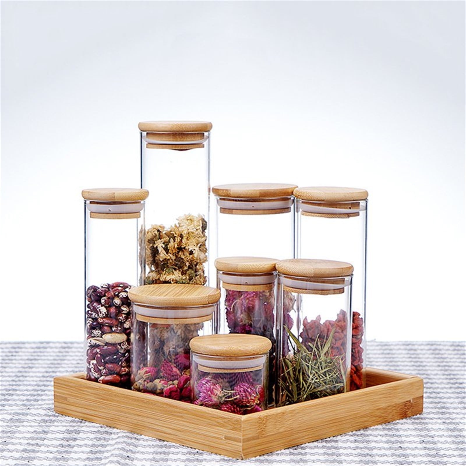1 Piece Glass Jar with Lid Airtight, Food Storage Container, Bamboo Large Canisters, Hold Beans Candy Nuts Sugar, Transparent, 6.5 × 8 cm — image 6
