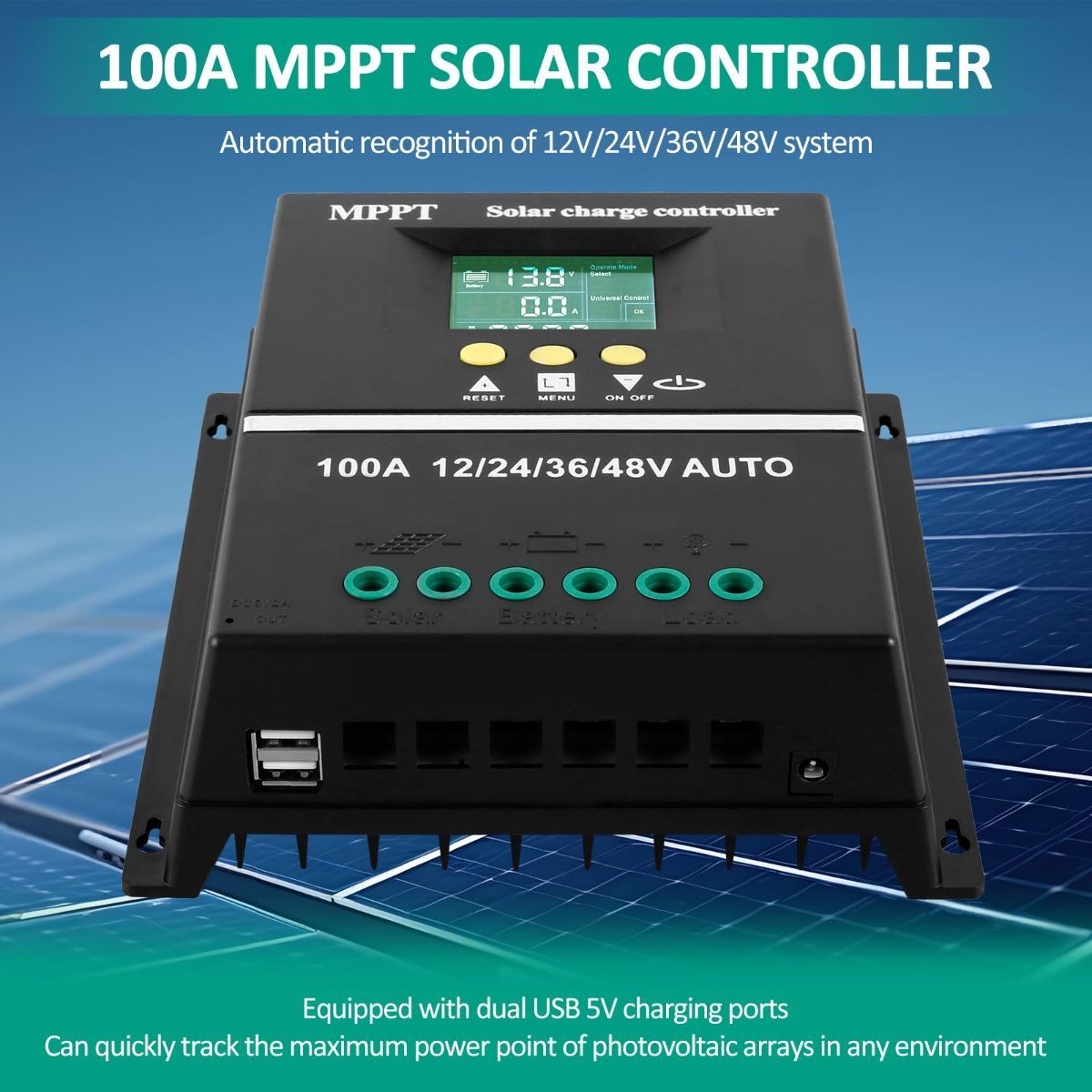 MPPT 36V/48V/24V/12V Solar Charge Controller Tools LCD Dual USB Lead Acid Lithium Batteries Quick Charger - Black - Size 60A — image 6