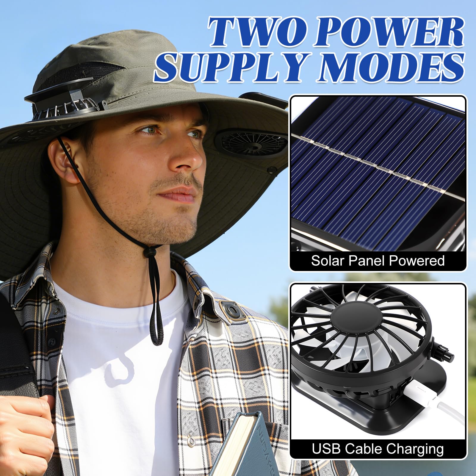 Solar-Powered Dual-Fan Sun Hat – UPF 50+ Wide-Brim Outdoor Hat with 2 USB/Solar Rechargeable Fans, Adjustable Strap, Breathable Mesh, for Fishing, Hiking — image 4