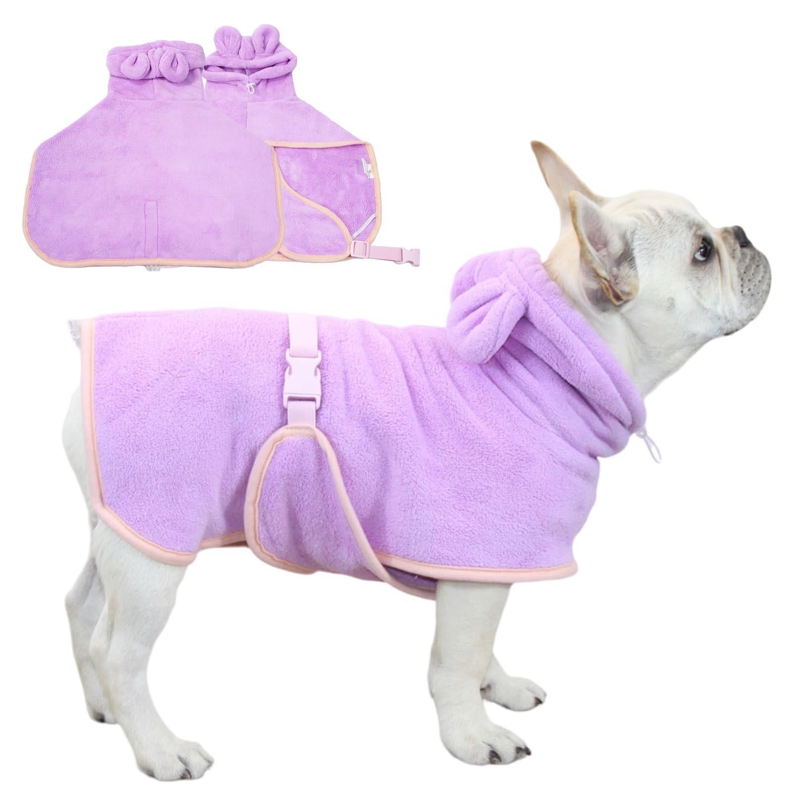 Pet Bathrobe Hooded Quick Dry Purple - S