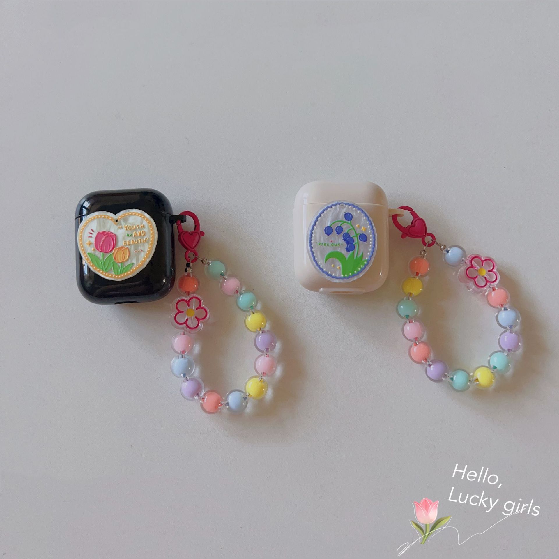 Floral Off-white AirPods 1/2 Case with Colorful Bracelet โ image 6