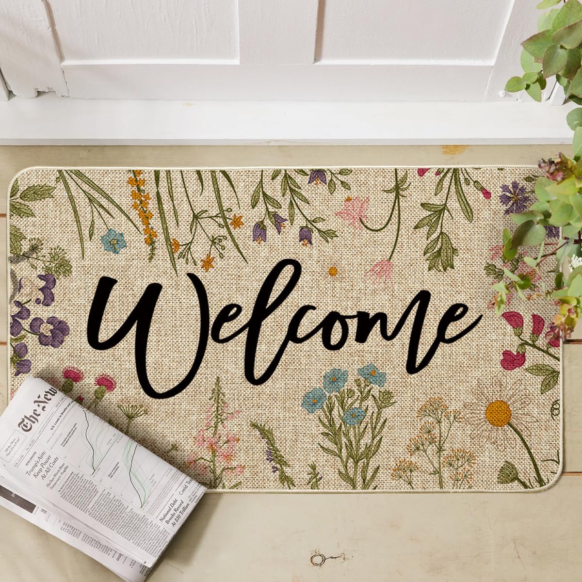 Wild Flowers Welcome Summer Doormat, Spring Home Decor Low-Profile Switch Rug Door Mat Floor Mat for Indoor Outdoor 17x29 Inch — image 2