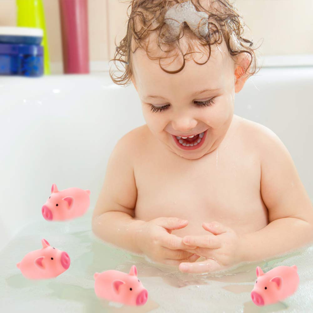 20 PCS Mini Squishies Pig Bath Toys, Pink Rubber Squeaky Baby Bathtub Toys for Baby Shower Party Favors โ image 4
