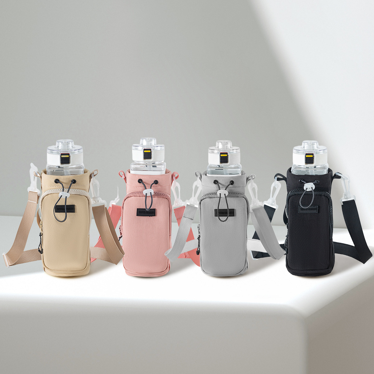 Pink Portable Outdoor Water Bottle Holder Bag with Adjustable Shoulder Strap, Nylon Waterproof Material, 121g Lightweight, 23cm Height for Travel and โ image 3