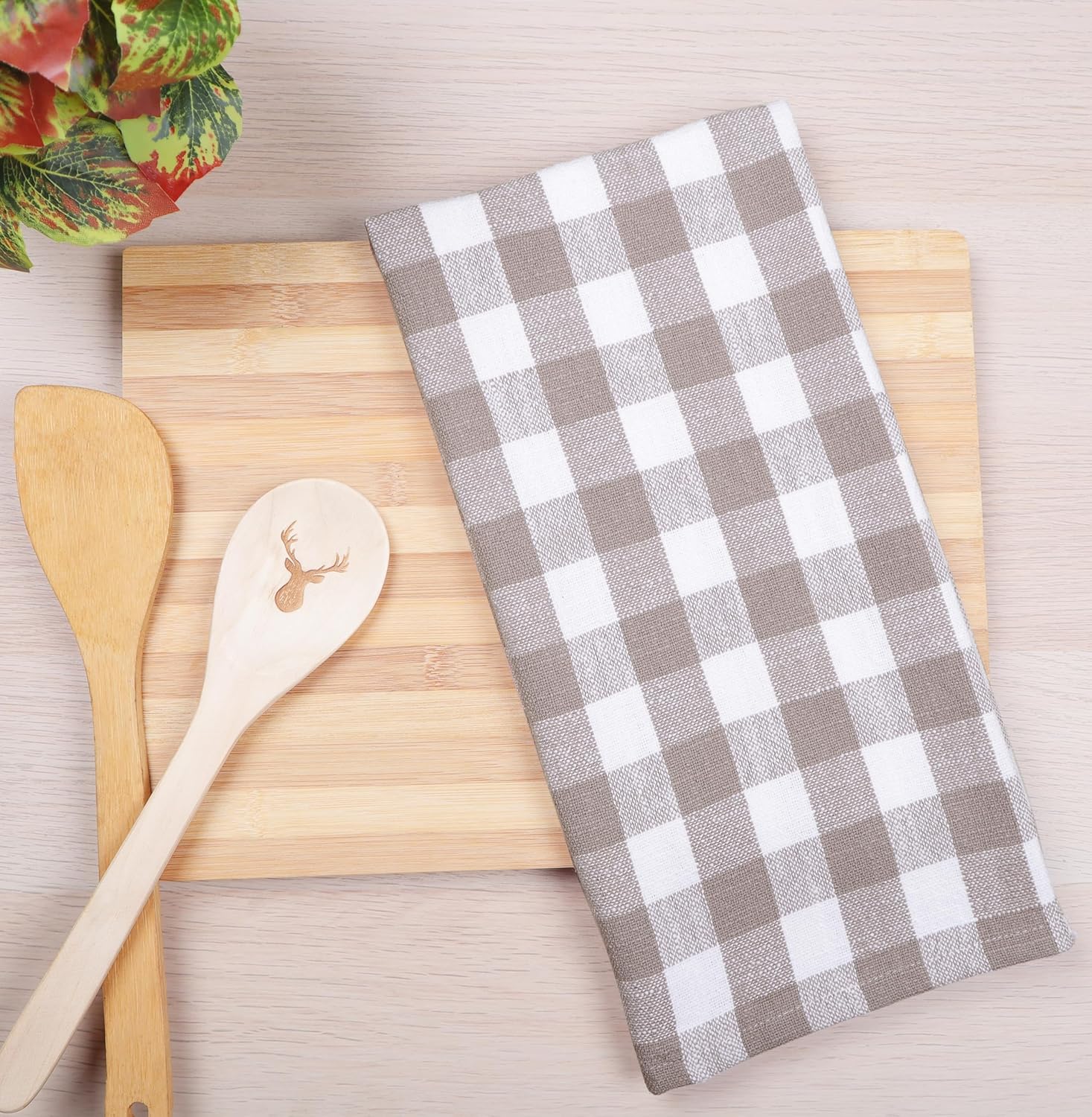 AMOUR INFINI Kitchen Towels Set of 4 Buffalo Checks Beige/White Kitchen Towels 28x20 Inches 100% Cotton Highly Absorbent Kitchen Towels Premium Quality Ultra — image 2