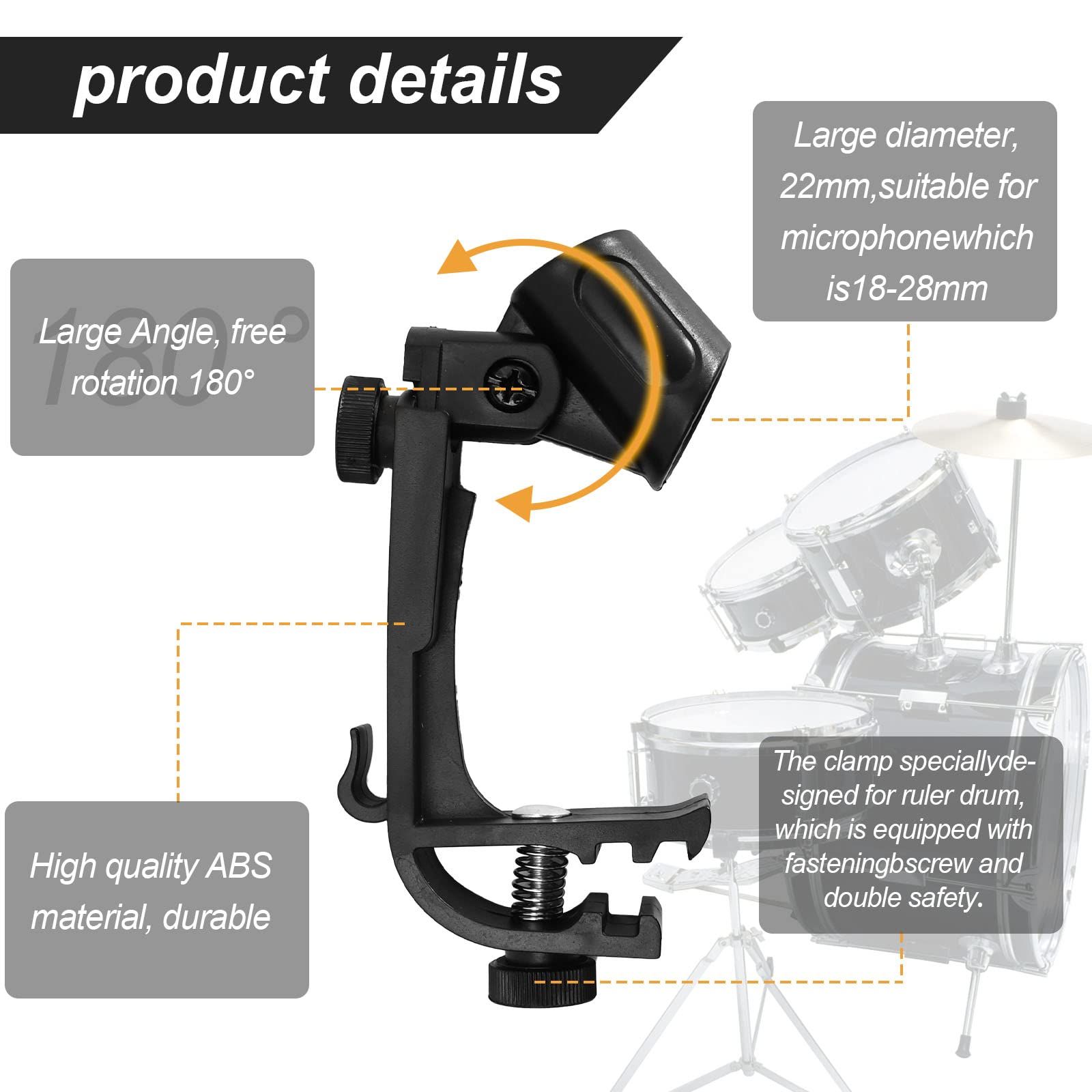 2-PCS Microphone Clips for Drums Microphone Clip Microphone Clips for Stands Mic Clips Adjustable Drum Loop Microphone Clips — image 3