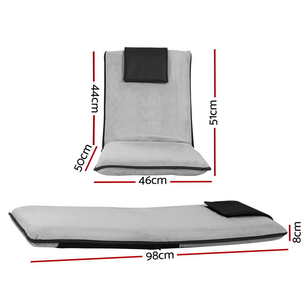 Artiss 2X Floor Lounge Sofa Bed Floor Cushion Velvet Grey โ image 2