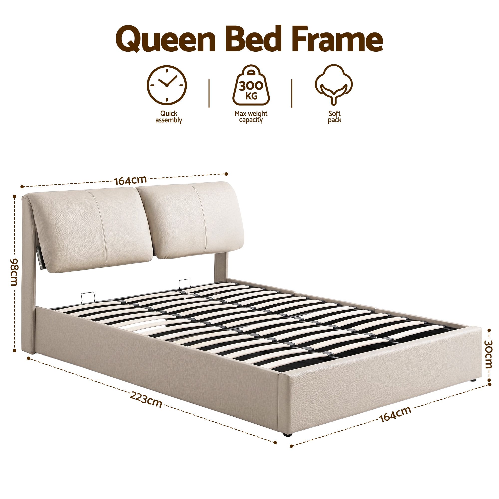 Artiss Queen Bed Frame Gas Lift Storage 3 Drawers Adjustable Headboard Platform Base โ image 2