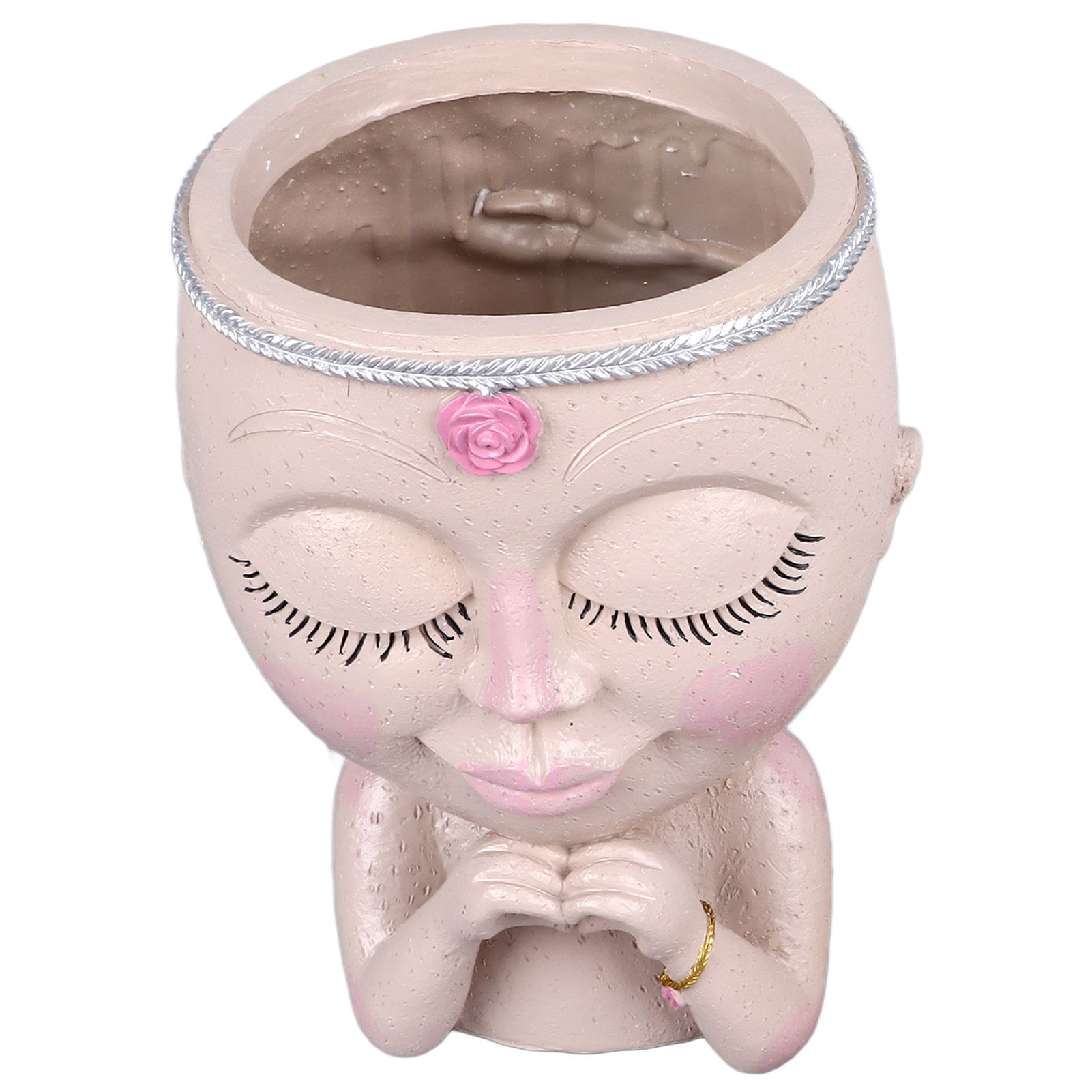 Face Planter Pot Resin Love Style Lady Head Succulent Planter Women Face Flower Pot with Drainage Hole Spades for Indoor Outdoor White — image 3