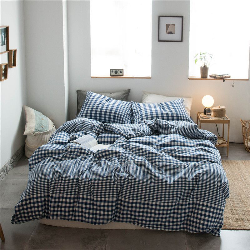Cotton 4 Piece Set Modern Minimalist White Bed sheet kit_2.0m bed-enlarged quilt cover 220 × 240cm four-piece set