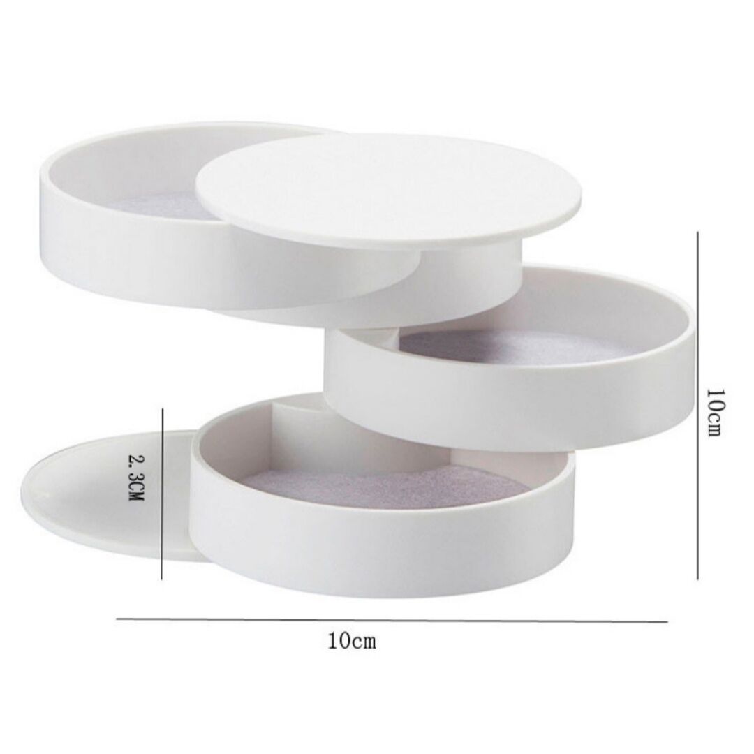 White 4-Layer Rotating Jewelry Storage Box - Dust-Proof Velvet Lined Organizer for Rings, Coins, and Hair Accessories (10x10CM) โ image 3