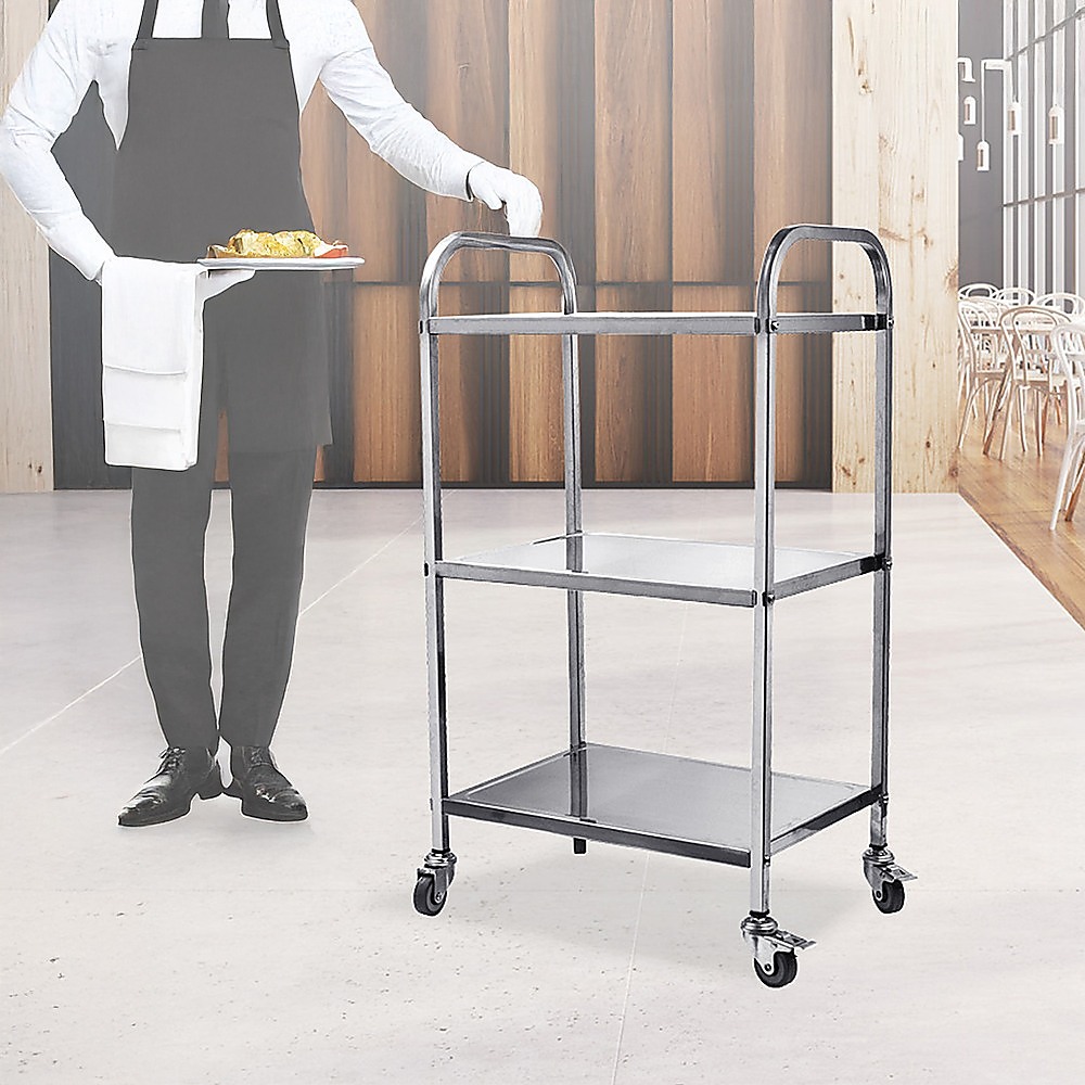 3 Tiers Food Trolley Cart Stainless Steel Utility Kitchen Dining Service โ image 2